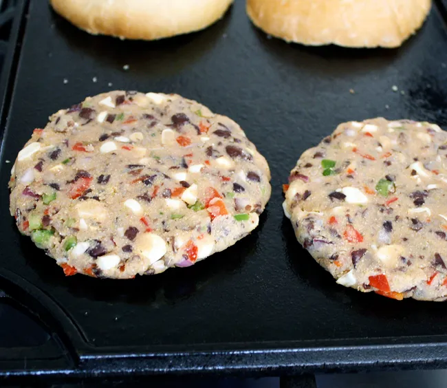 black bean patties on the griddle
