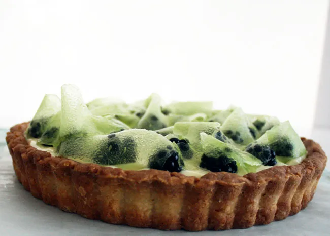 blackberry, lime, and honeydew tart