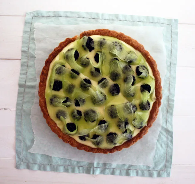 blackberry, lime, and honeydew tart