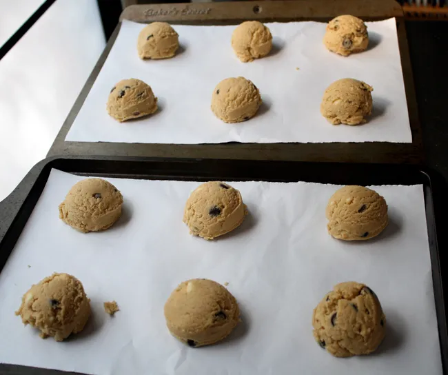 classic chocolate chip cookie dough (I came up short on bittersweet chocolate chips so I had to sub a few white chocolate chips)