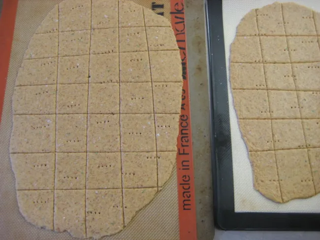 gluten-free cracker dough, rolled and scored