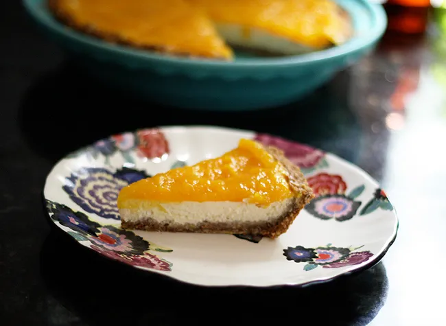 greek yogurt pie with an oatmeal streusel crust