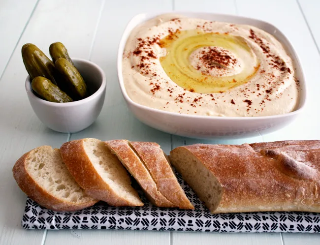 hummus and pickled carrots