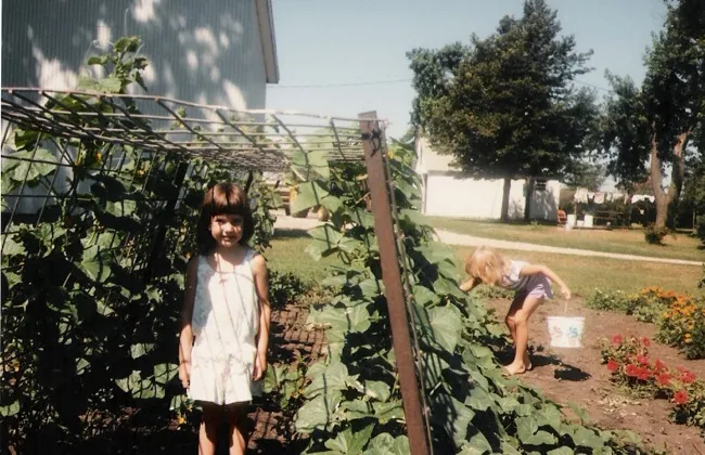 jen and christy in the garden