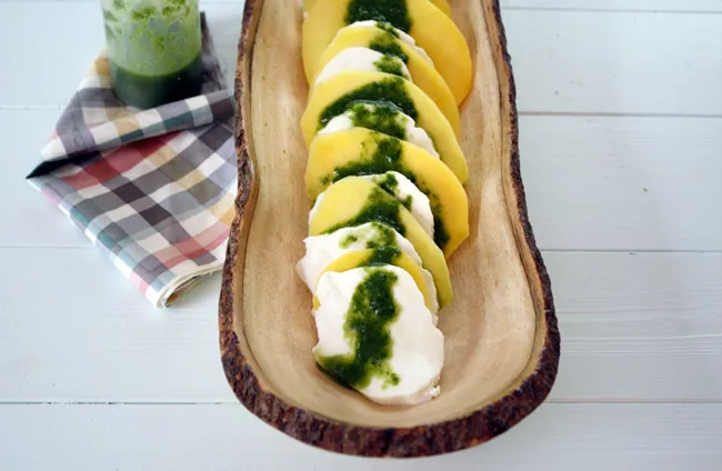 mango caprese with basil vinaigrette