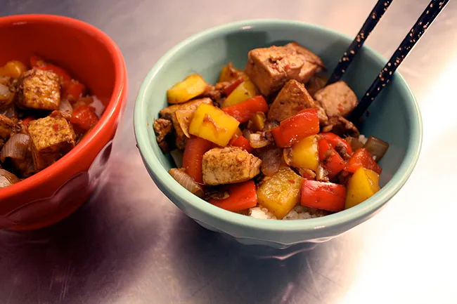 pomegranate-chile tofu