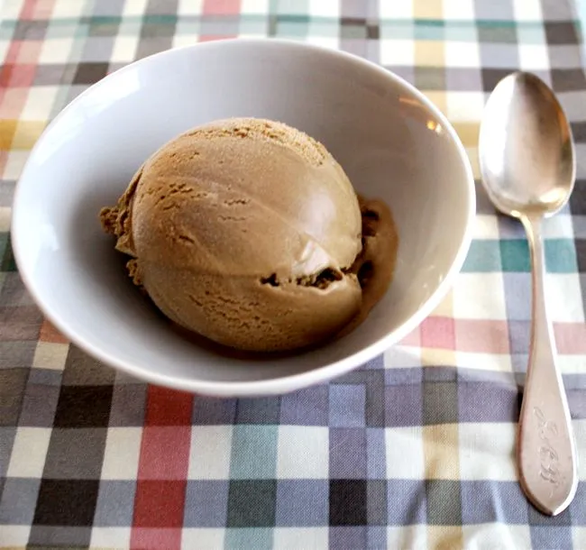a scoop of (blurry) root beer ice cream