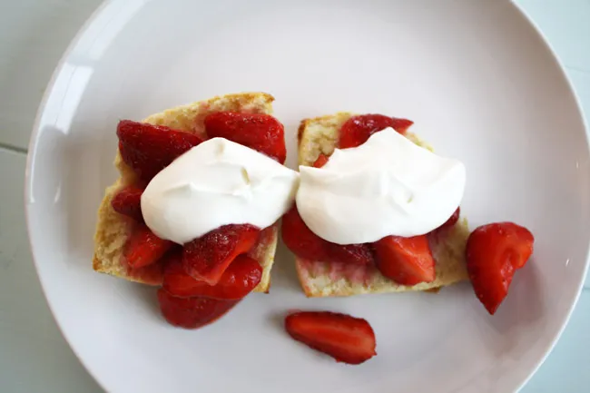 cream biscuits with macerated strawberries and fresh whipped cream