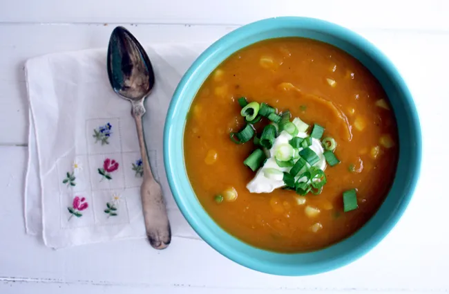 sweet potato, corn, and jalapeño bisque