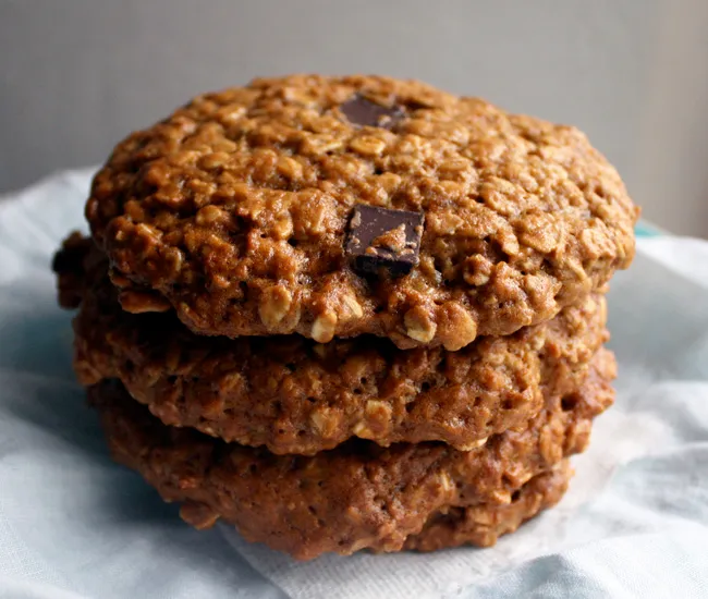 a stack of vegan oatmeal cookies